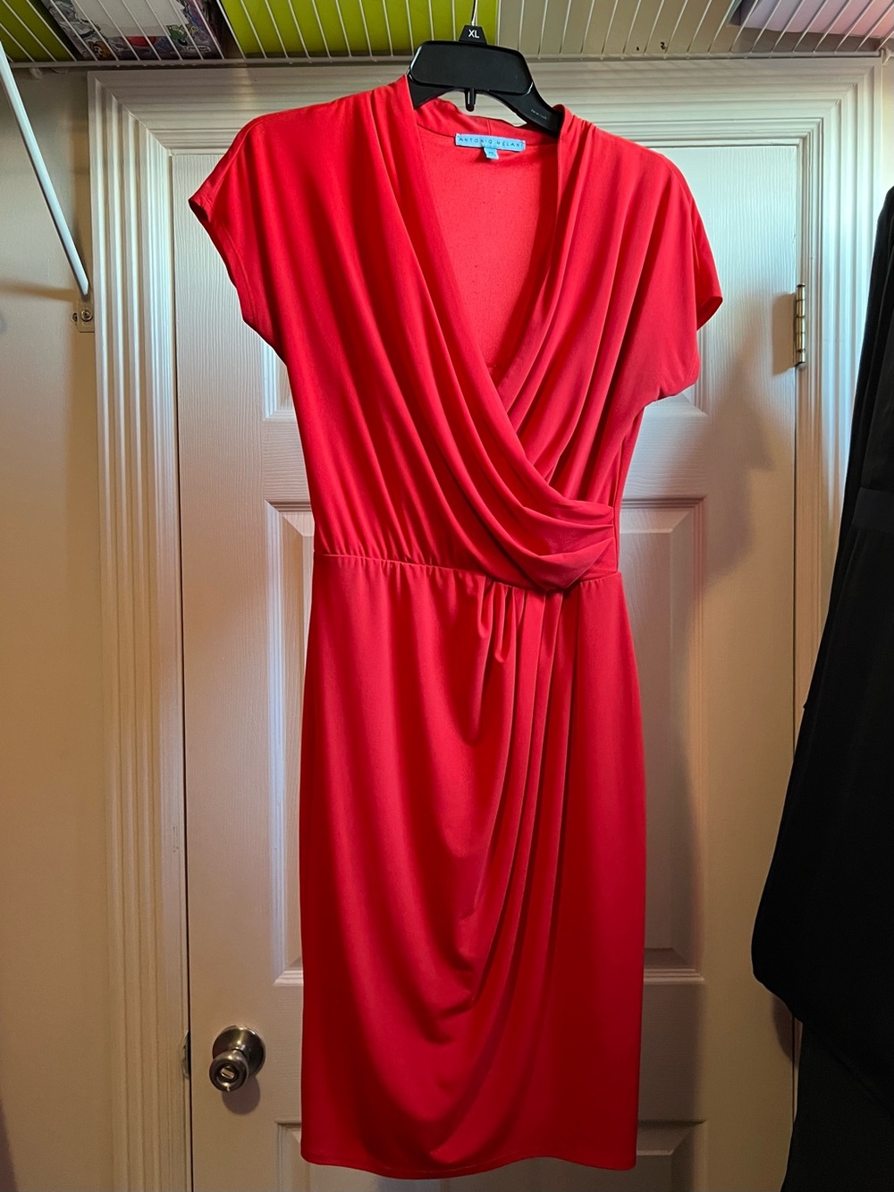 ANTONIO MELANI Bright Red Draped Faux-Wrap Midi Dress